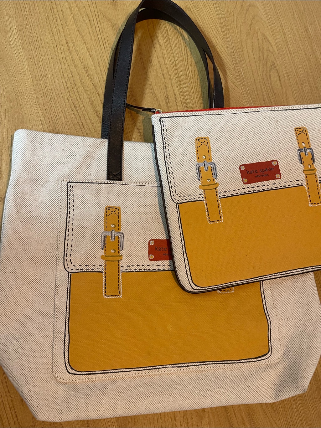 Kate Spade Cream Canvas Tote With Pouch And Leather Handles